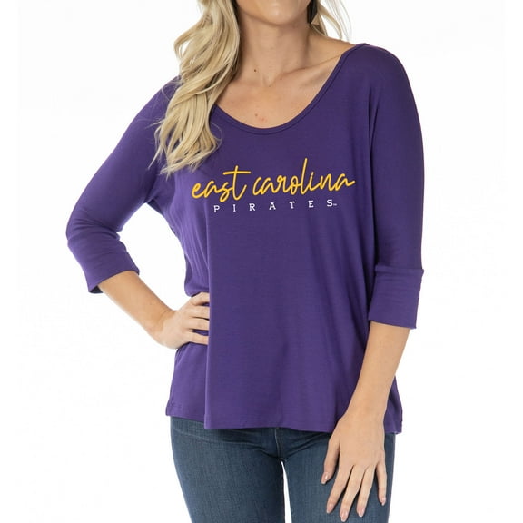 Women's Purple ECU Pirates Tamara Scoop Neck 3/4-Sleeve Top