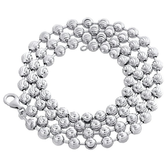 Real 10K White Gold Bead Moon Cut Link Solid Chain Necklace 5mm 24 inches