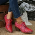 thumbnail image 7 of Xucatan Floral Embroidered Short Bootie for Women Traditional patterns Vintage Casual Pointed Toe Low Top Lace up Shoes Comfortable Chunky Block Heel Ankle Boots Gift, 7 of 7