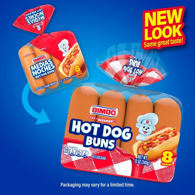 Bimbo White Hot Dog Buns, 8 count, Hot Dog Buns, 12 oz Bag