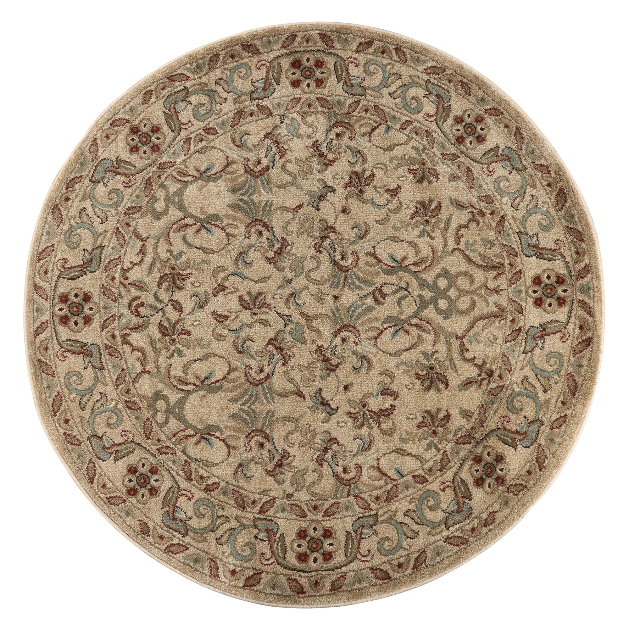 Traditional Geometric Floral Medallion Indoor Area Rug, 8' round, Ivory by BNM