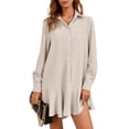 thumbnail image 3 of Long Sleeve Women Casual Button Down Shirt Dress Collared Pleated Swing Mini Dresses, 3 of 7
