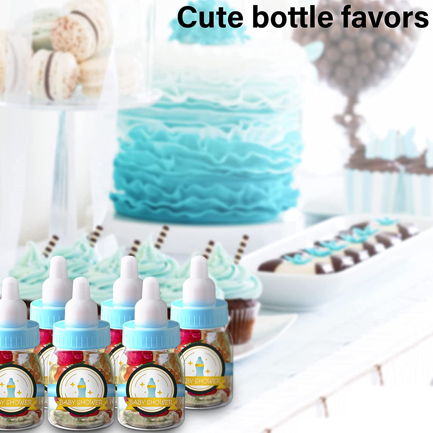 MT Products Blue Plastic Baby Bottles for Baby Shower - 3.5" Party Favor - Pack of 48