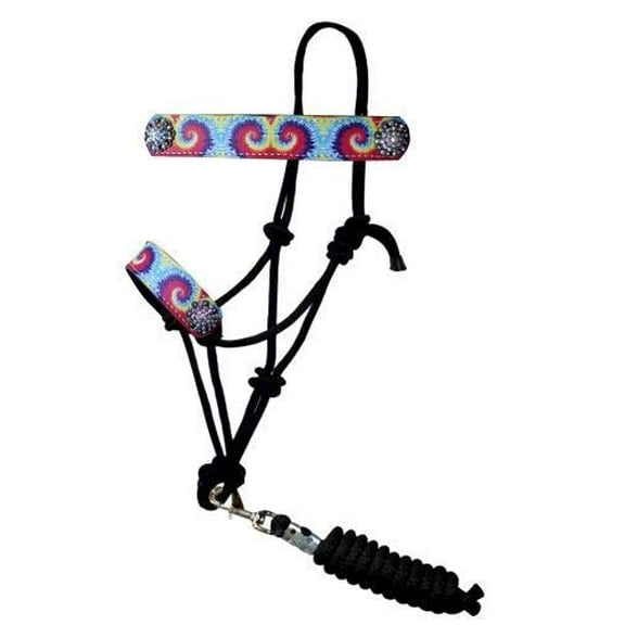 Showman Rainbow Tie Dye Print Rope Halter w/ Removable Lead Rope