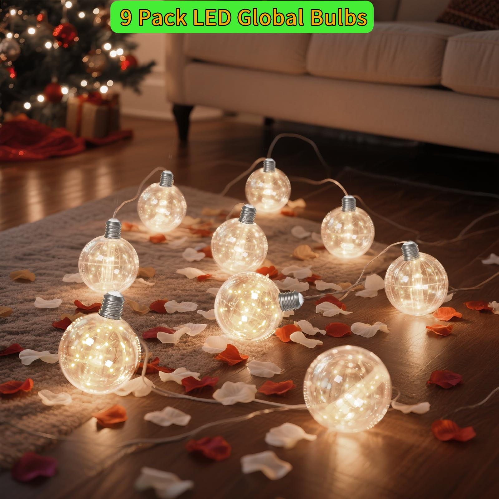 Beatineon 10.3ft Big Globe Bulb String Lights, 9 Large G100 Bulbs Warm White 2700K, Connectable Indoor Outdoor Party Lighting, Plug-in Fairy Lights for Patio, Bedroom, Halloween, Christmas