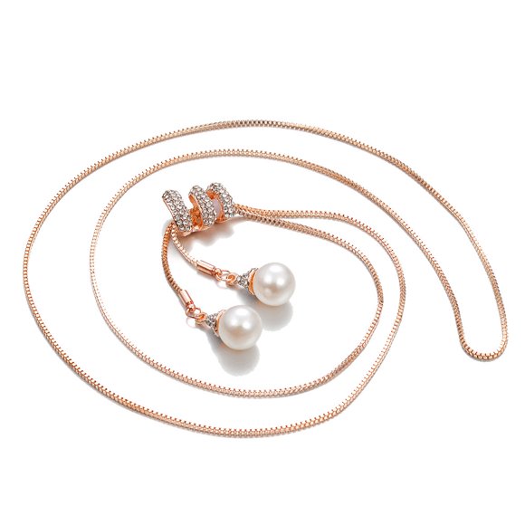 SIfdSeng Ladies Fashion Charm Pearls Pendant Necklace Long Necklace Sweate