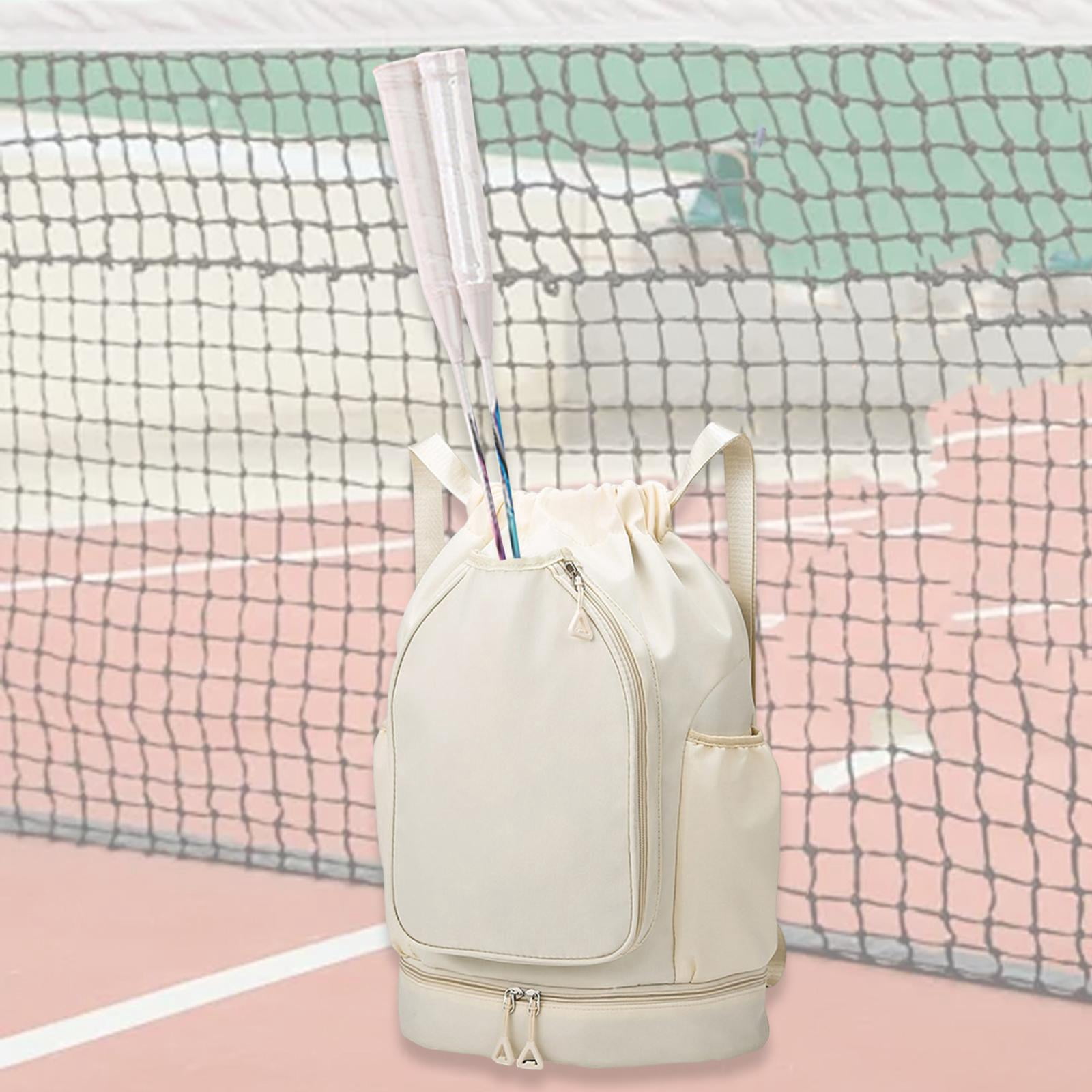 QccHieUs Tennis Backpack Badminton Racket Bag Drawstring Handbag Shoulder Bag for Outdoor Beige