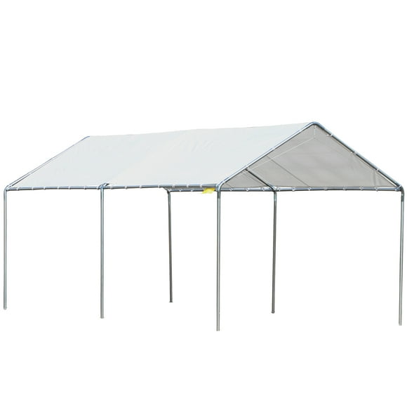 Outsunny Abri d'Auto 10 Pieds x 20 Pieds Auvent de Voiture Galvanisé Robuste, Blanc