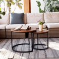 thumbnail image 4 of Coffee Table Nesting Set of Side Set Golden Frame Circular Round and Marble Pattern Wooden Tables Living Room Bedroom Apartment Modern Industrial Simple Nightstand, 4 of 10