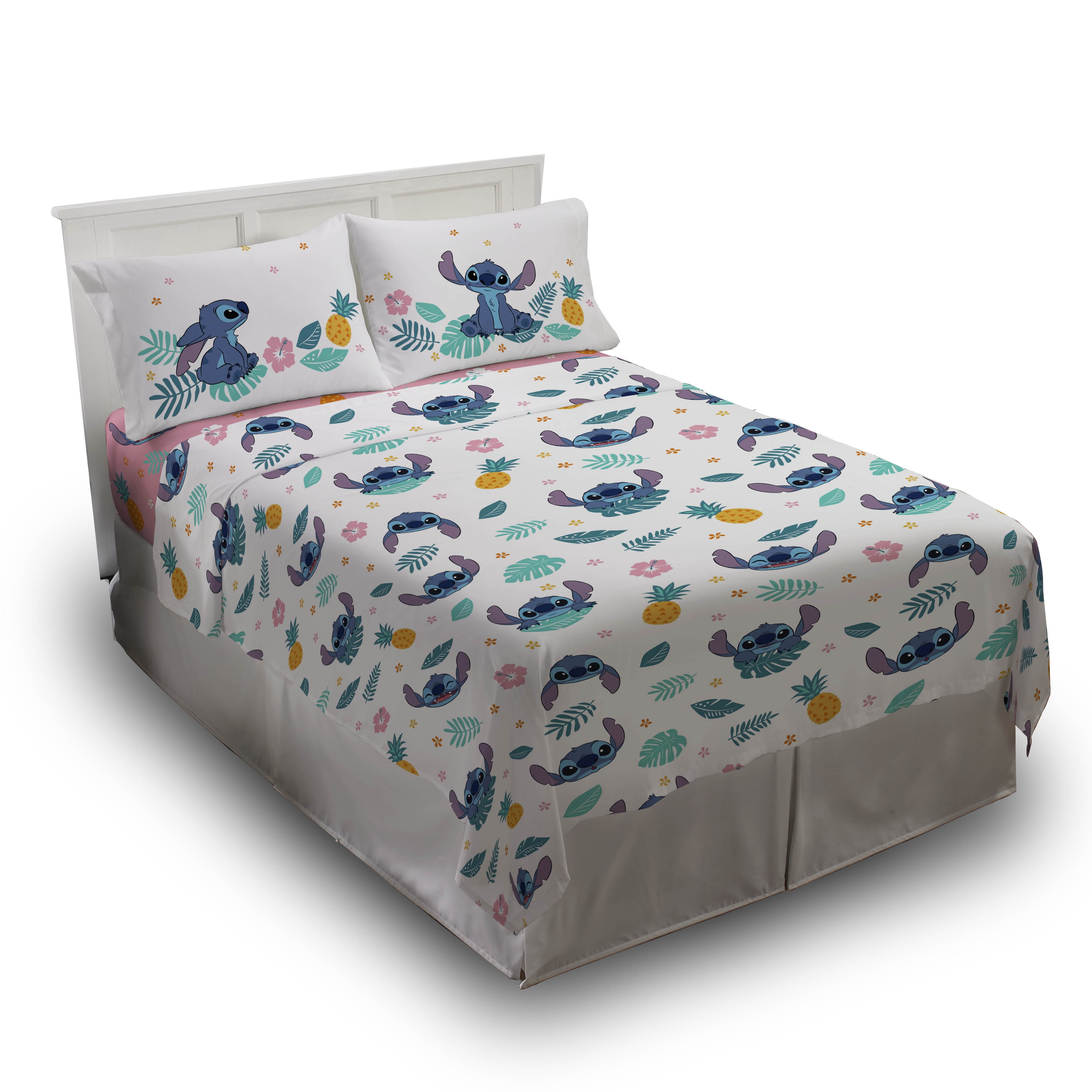 Lilo and Stitch Hawaiian Denim Kids 4-Piece Full Sheet Set, 100% Polyester, Pink, Disney
