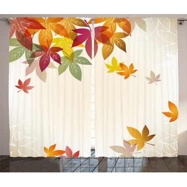 Ambesonne Fall Curtains 2 Panel Set, Maple Leaves Pastel Art, 108" x 84", Multicolor