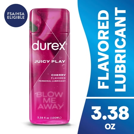 Durex Juicy Play Water Based Lube for Sex, Personal Flavored Lubricant, Cherry, 3.38 fl oz