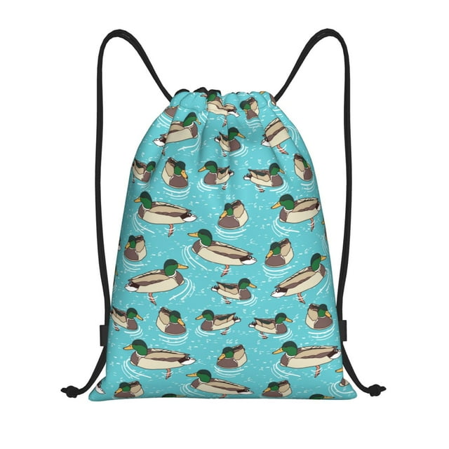 Sikiie Mallard Ducks Swimming In The Lake Print Drawstring Backpack Drawstring Bags, Draw String Back Bag for Sports, Gym, Travel, Swimming, Beach-Small
