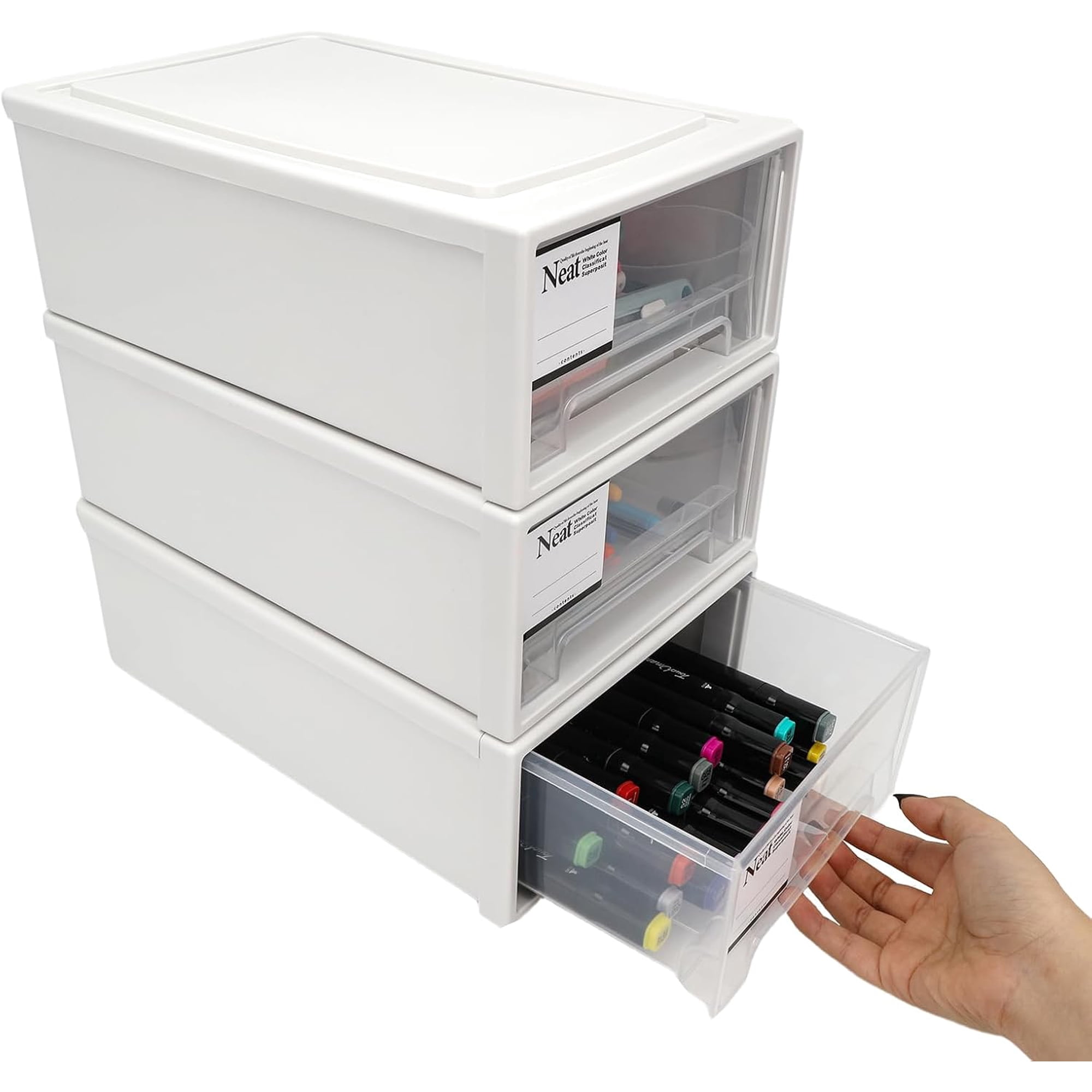 3 Pack Plastic Stackable Drawer Storage Drawers Bins Organizer Boxes for Desk Translucent Small Chest for Home or Office Desktop Drawer Stackable Storage Solutions