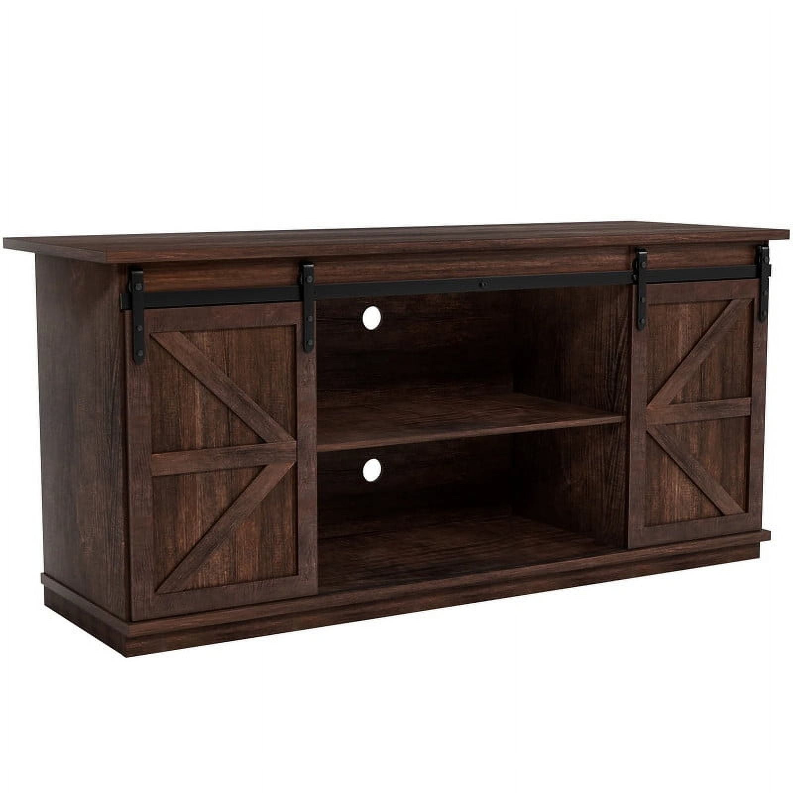 Vineego 58 Inch Farmhouse TV Stand and Entertainment Center for Televisions,with Sliding Barn Doors and Storage Cabinets,Chocolate