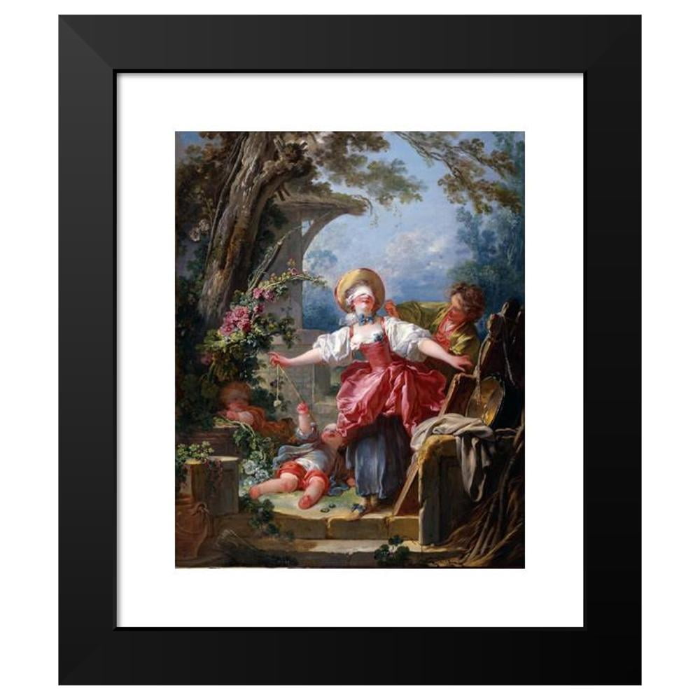 Jean-Honoré Fragonard 12x14 Black Modern Framed Museum Art Print Titled - Blind-Man's Buff