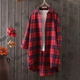 thumbnail image 3 of MELDVDIB Womens Button-Up Plaid Jackets Shirt Vintage Turn Down Neck Light Weight Coats Fall Long Size Oversized Lounge Comfy Outerwear Tops, 3 of 3