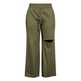 thumbnail image 6 of Women's Wide Leg Sweatpants Drawstring Distressed Hole Design Straight Style Side Pockets Loose Streetwear Casual Athletic Trousers, Sweatpants Y2K Army Green S, 6 of 6