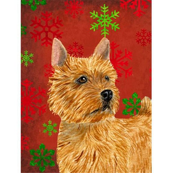 Norwich Terrier Red and Green Snowflakes Holiday Christmas Flag Garden Size