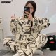thumbnail image 3 of Conjunto de pijama de algodón con dibujos animados para mujer, ropa de dormir Coreana de manga larga con cuello redondo, bonita para ocio, 3 of 4