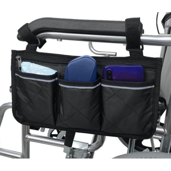 Wheelchair Side Bag with Cup Holder,Wheelchair Armrest Pouch Accessories,Mobility Scooter Power Wheelchair Armrest Tote Storage Bag