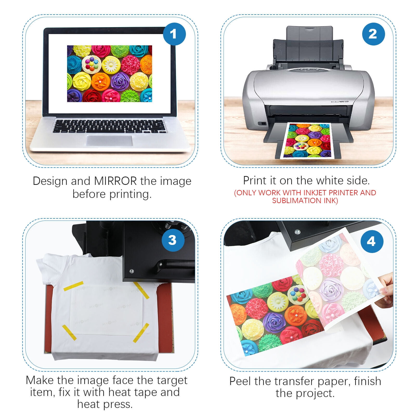 HTVRONT 150 Sheets 120gsm Sublimation Paper 8.5"x 14" Compatible with Epson Inkjet Printer