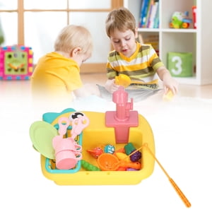 Lave-vaisselle Jouets à jouer, Faucets automatiques Jouer à la cuisine Jouets d'évier Pretend Jeu de pêche Eau courante pour la maison pour les enfants Jaune