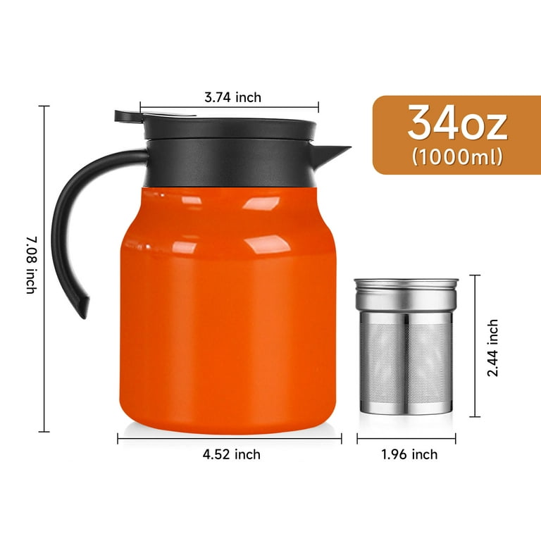 YasTant 34 Oz Thermal Coffee Carafe, Double Wall Stainless Steel Insulated  Vacuum Coffee Pot Teapot for Keeping Hot, 1 Liter Beverage Dispenser with