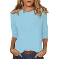 thumbnail image 3 of Xuboway Plus Size Tops for Womens 2025 3/4 Length Sleeve Tops Summer Casual Shirts Henley Blouses Dressy Fashion Basic Tee Blouses Clothes, 3 of 4