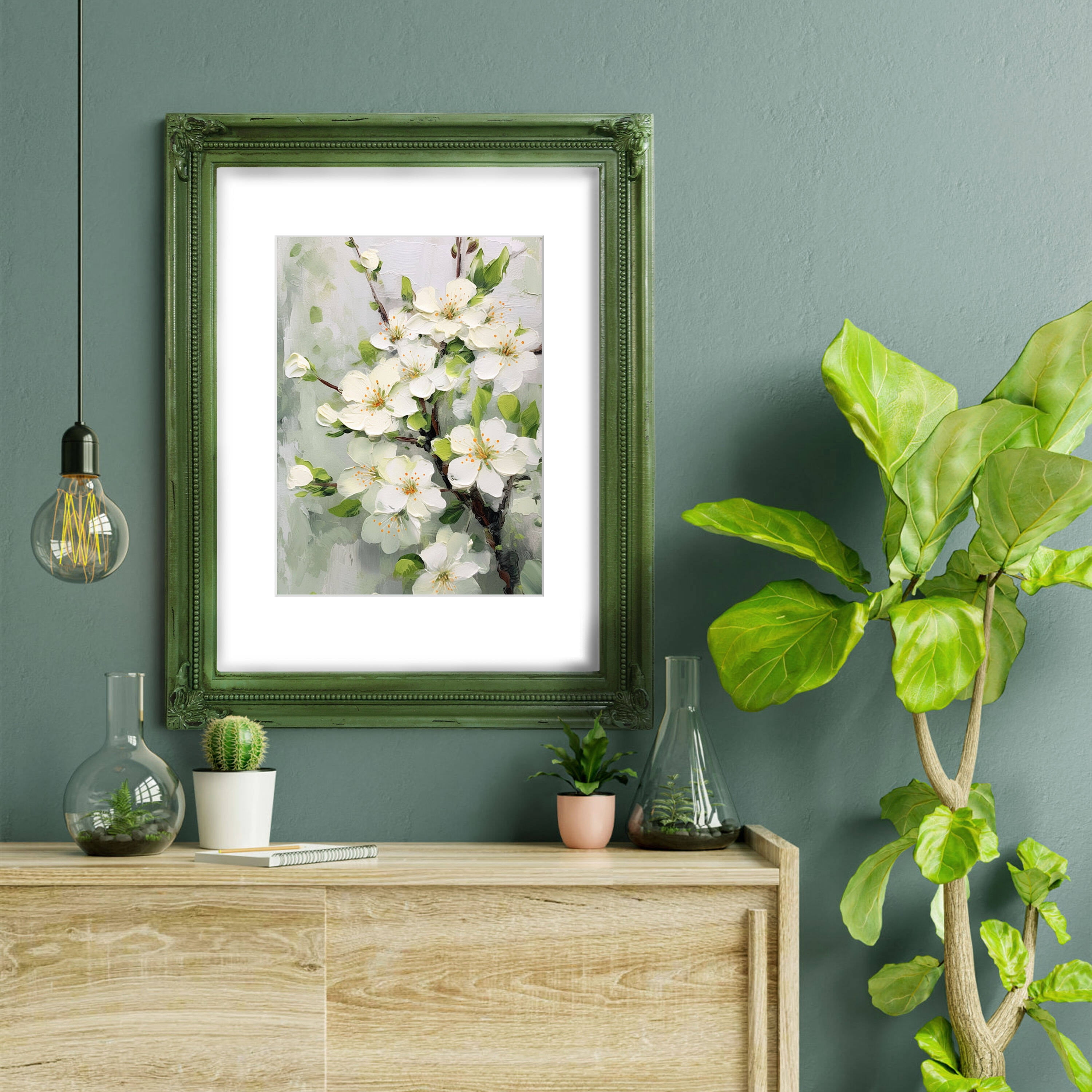 SIMON'S SHOP 11 x 14 Picture Frame Matted to 8 x 10 Photo, Distressed Green Rustic Poster Frames for Wall and Tabletop