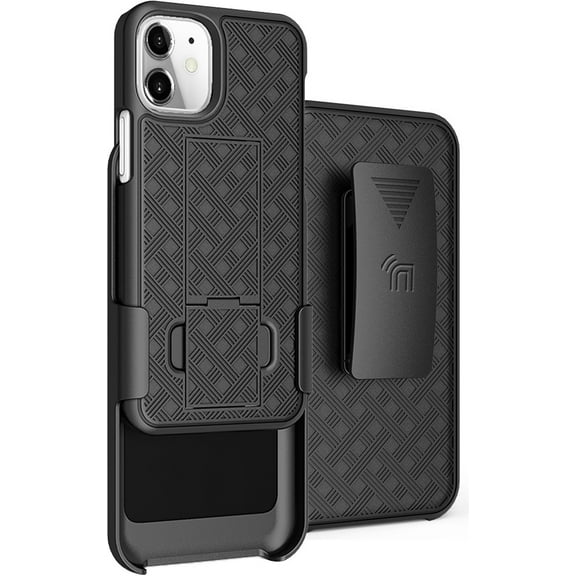 Case with Clip for iPhone 12 Mini, Nakedcellphone [Black Tread] Kickstand Cover with [Rotating/Ratchet] Belt Hip Holster Holder Combo for Apple iPhone 12 Mini (5.4")