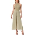 thumbnail image 1 of MONO ELEGANTE PARA MUJER con cuello halter, sin mangas, elegante, formal, de pierna ancha, talla L, caqui, 1 of 6
