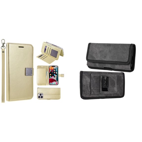 Bemz Pocket Clutch Wallet Case and Belt Holster Pouch for iPhone 14 Pro Max (Gold/Gray)