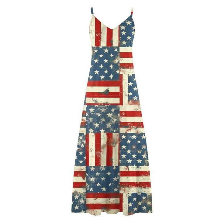 Oplxuo 4th of July Dress for Women USA Flag Graphic Sundresses Stars  Stripes Printed Independence Day Sleeveless Maxi Dress - Walmart.com