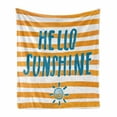 thumbnail image 1 of Hello Sunshine Soft Flannel Fleece Throw Blanket, Summer Hello Sunshine Lettering on Striped Background, Cozy Plush for Indoor and Outdoor Use, 50" x 70", Petrol Blue Pale Orange, by Ambesonne, 1 of 6