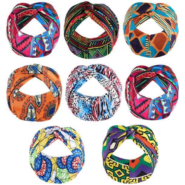 Paquete de 8 diademas africanas para mujer, diademas anchas estilo bohemio para el cabello de mujer, turbante anudado antideslizante, diademas africanas para hacer deporte, yoga,