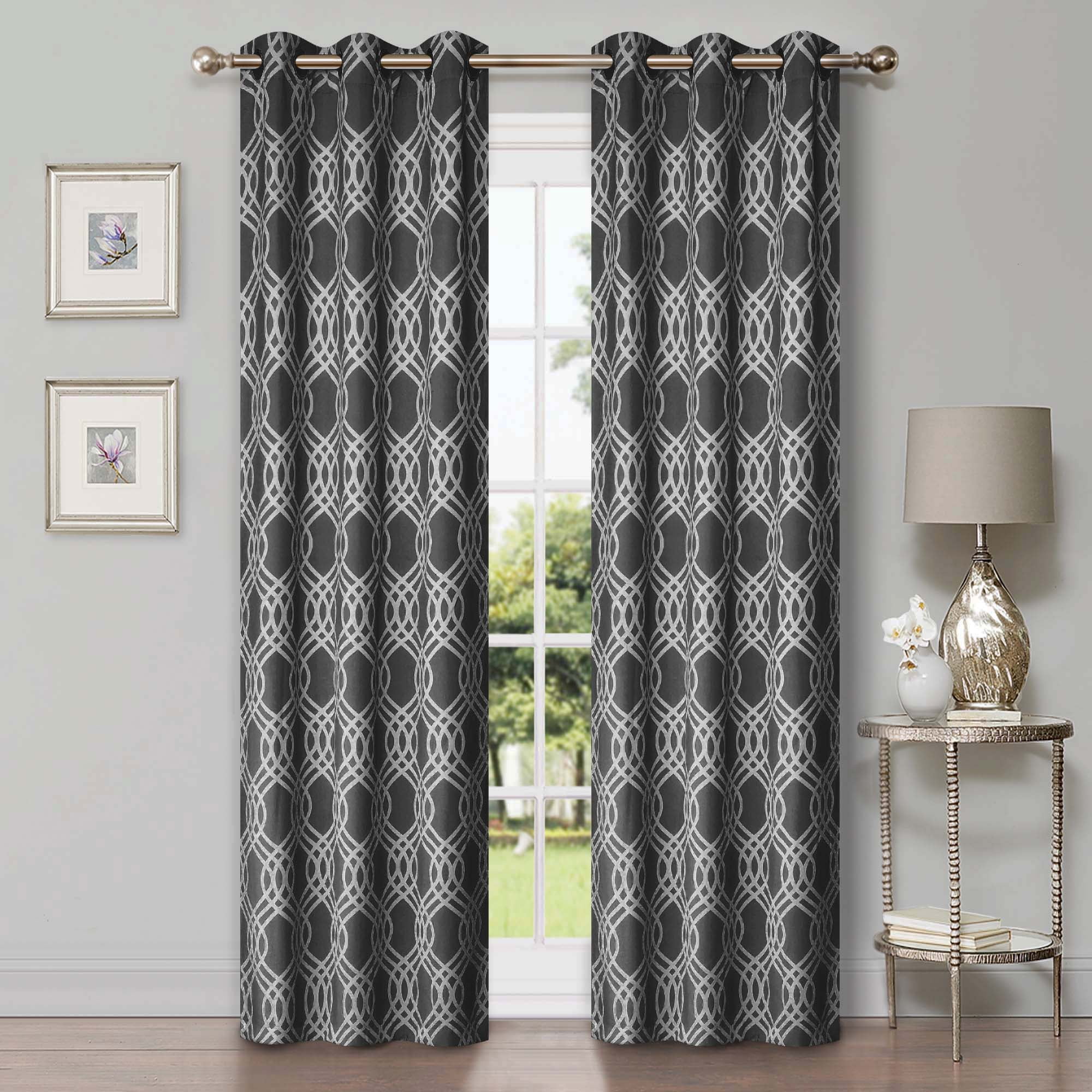 Superior Ribbon Blackout Curtains Set of 2, Grommet Header Cutain Panel Pair, Silver, 52"W x 63"L