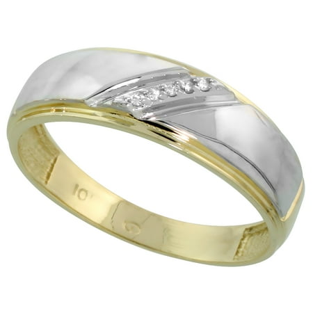 7 Mm Wide - 10k Yellow Gold Mens Diamond Wedding Band Ring 0.03 cttw Brilliant Cut, 1/4 inch 7mm wide