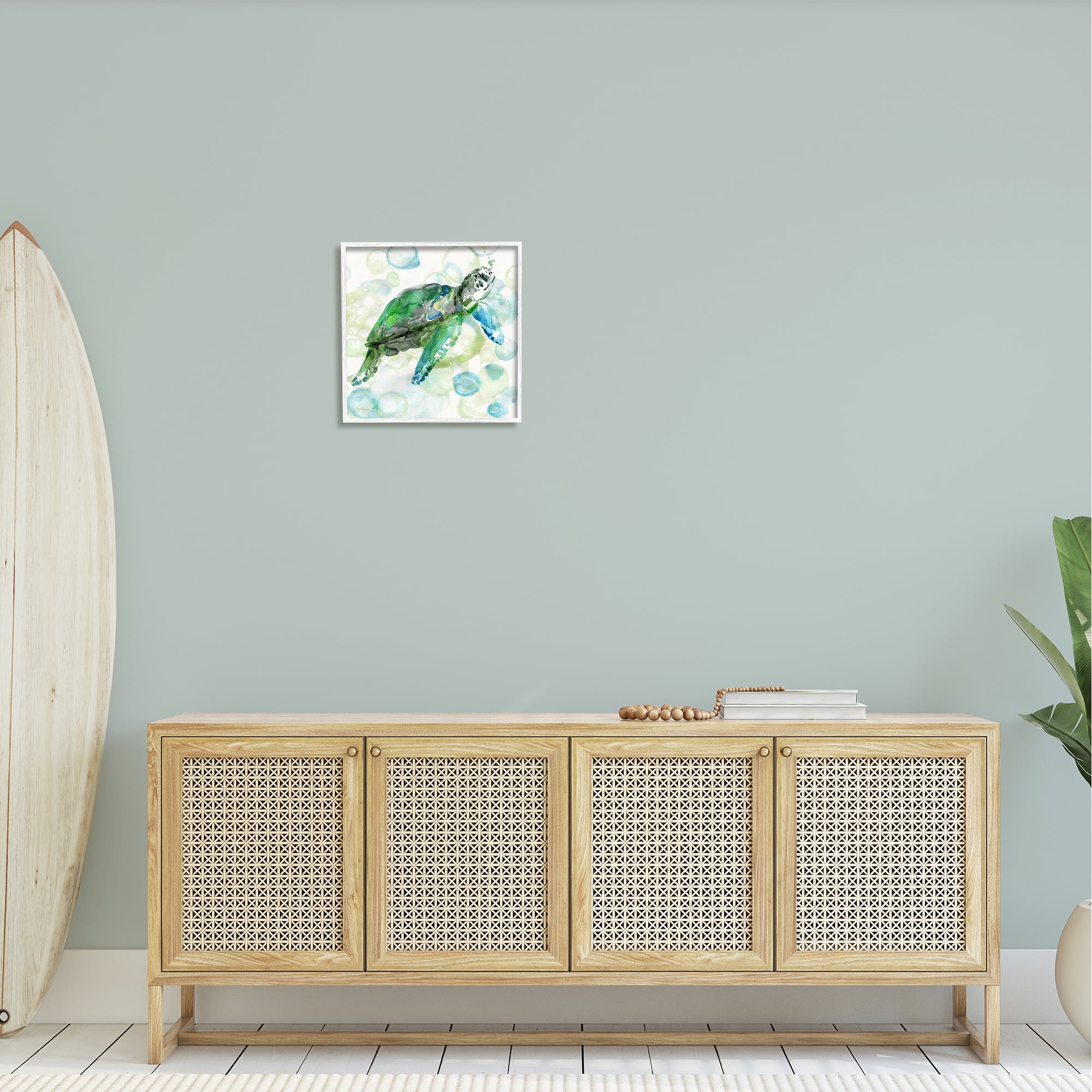 Stupell Industries Aquatic Sea Turtle Water Bubbles Watercolor Detail Painting White Framed Art Print Wall Art, Design by Carol Robinson