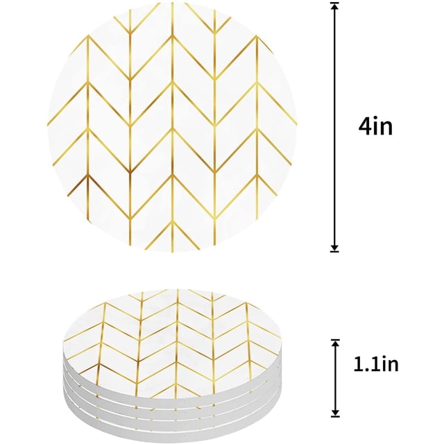 RYLABLUE Géométrique Jaune Ligne Style Motif Chevrons Ensemble de 4 Coaster Rond pour les Boissons, Absorbant en Céramique Coasters en Pierre Tapis de Tasse avec Base en Liège pour la Maison Cuisine Salle de Café Table Décor de Bar