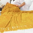 thumbnail image 6 of PAVILIA Mustard Yellow Chenille Throw Blanket for Couch, Soft Gold Knit Blanket with Tassel Fringe, Woven Chenille Knitted Decorative Blanket for Sofa Bed Living Room, Decor Gift, 50x60, 6 of 8