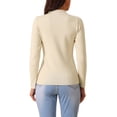 thumbnail image 3 of Suéter de manga larga de cuello redondo para mujer, otoño/invierno, ajuste delgado, color beige M, 3 of 5
