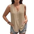 thumbnail image 1 of Tops de Color Sólido para las Mujeres Botón Cuello Redondo 3/4 Manga Blusa Casual, las Mujeres de Entrenamiento Tops Suave Transpirable, 1 of 8