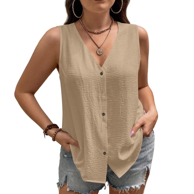 Tops de Color Sólido para las Mujeres Botón Cuello Redondo 3/4 Manga Blusa Casual, las Mujeres de Entrenamiento Tops Suave Transpirable