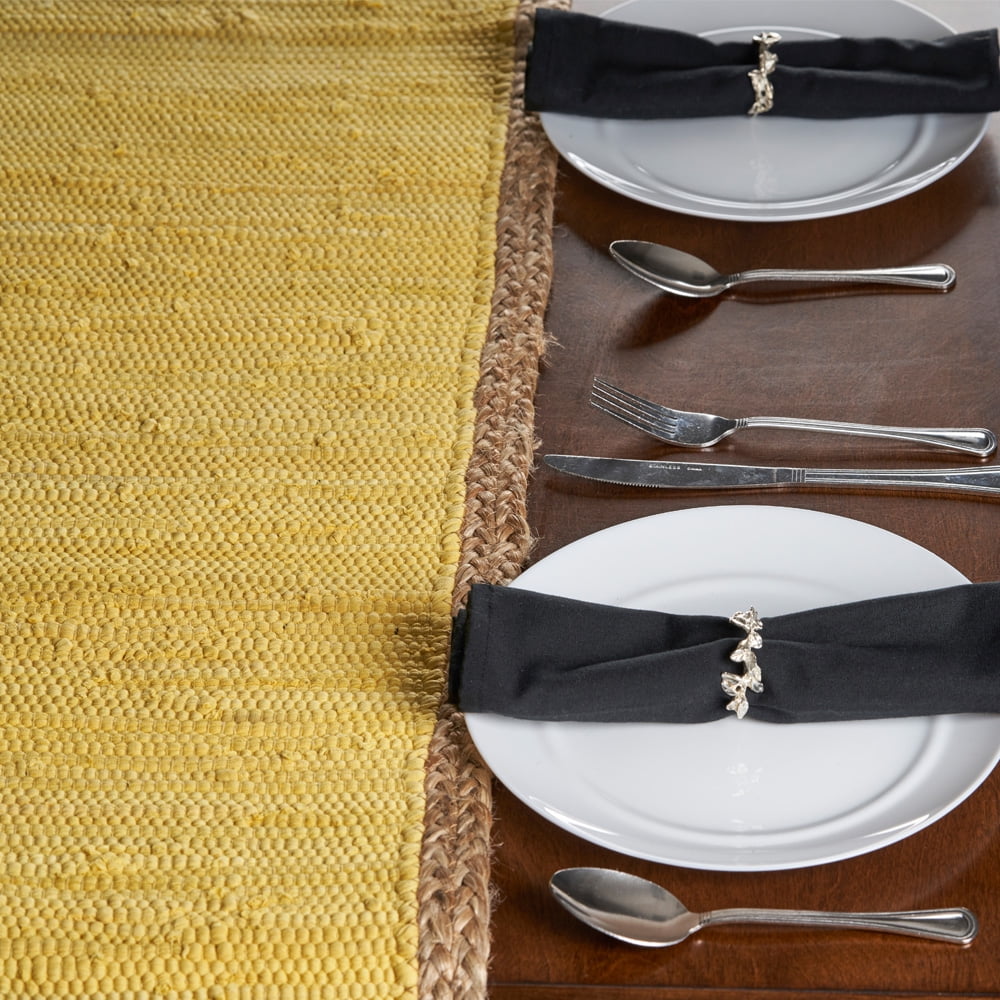LR Home Flora Boho Cotton Table Runner, Yellow/Tan 6’8” Length