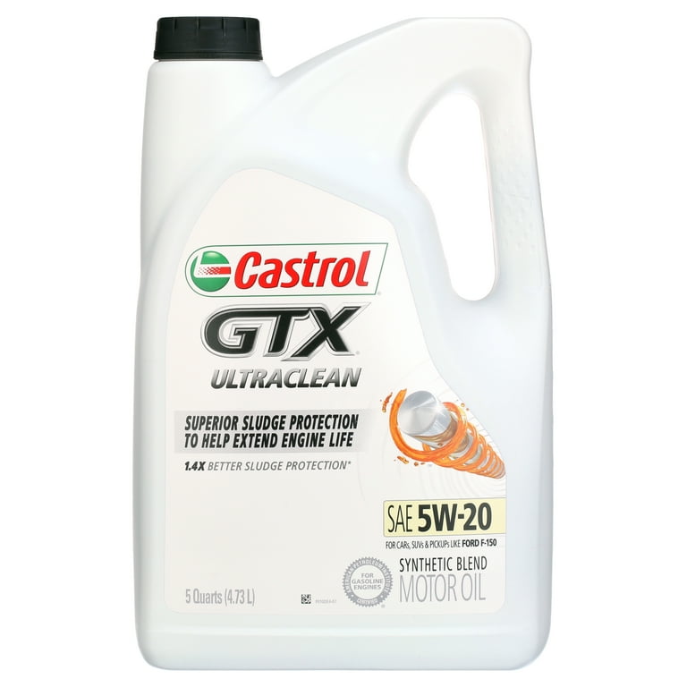 Castrol GTX Ultraclean 5W-20 Synthetic Blend Motor Oil, 5 Quarts