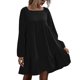 thumbnail image 1 of Vestido de cuello cuadrado para mujer, color puro, suelto, informal, con lazo en la espalda, vestido de manga larga con volantes para citas, negro XL, 1 of 7