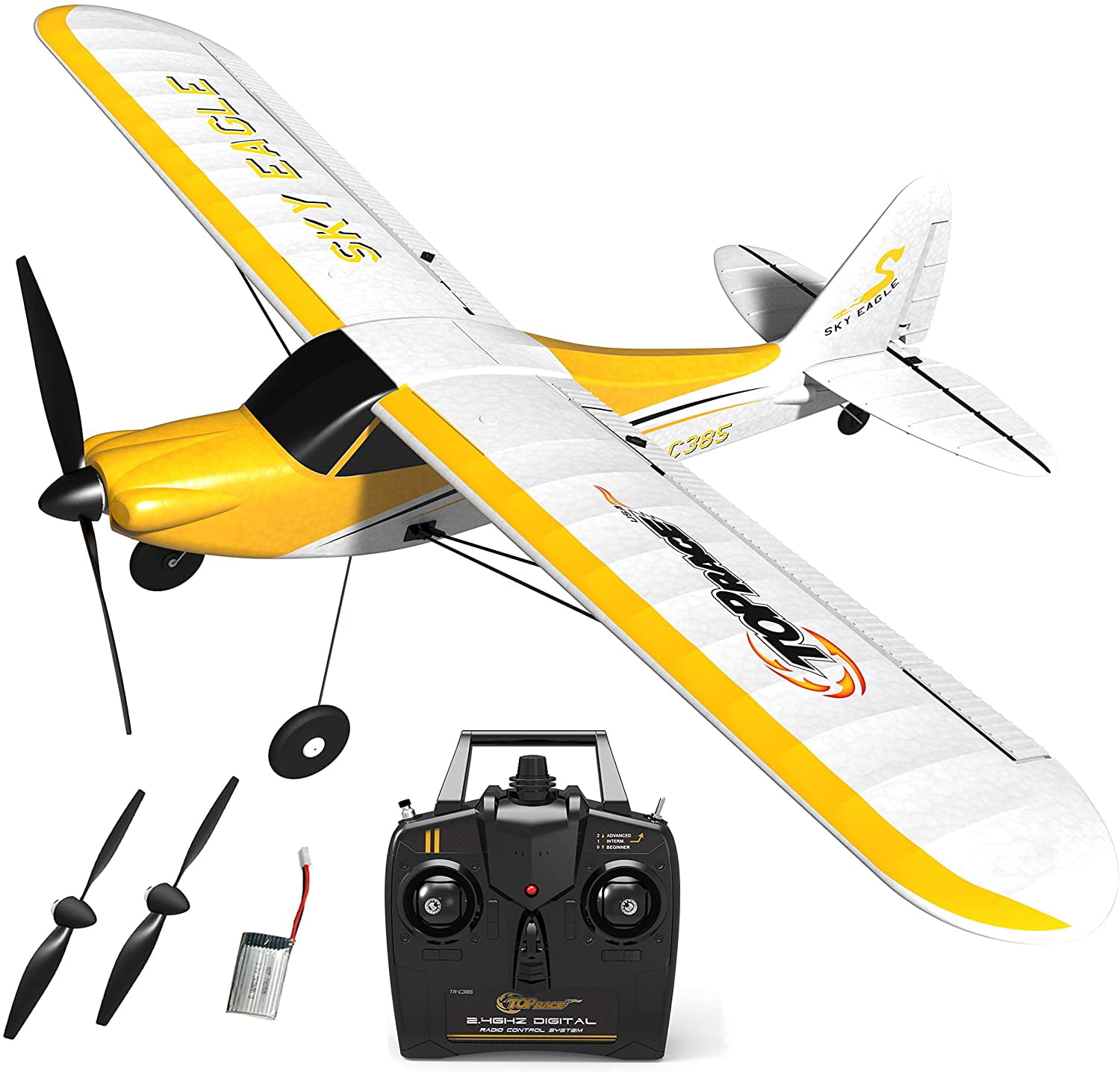 GoolRC A180 RC Airplane 2.4Ghz 2 Channel Remote Control Plane with 6 Axis Gyro System Adjustable Rudder Brushless Motor and 1 Batteries Easy to Fly RTF Foam RC Aircraft for Adults