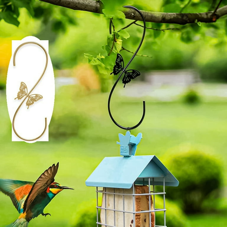 Hesroicy 2Pcs Bird Feeder Hooks Elegant Butterfly Decor Metal  Multifunctional S-shaped Hangers Exquisite Holders for Garden 