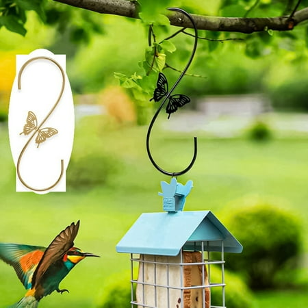 

Ruanlalo 2Pcs Bird Feeder Hooks Elegant Butterfly Decor Metal Multifunctional S-shaped Hangers Exquisite Holders for Garden
